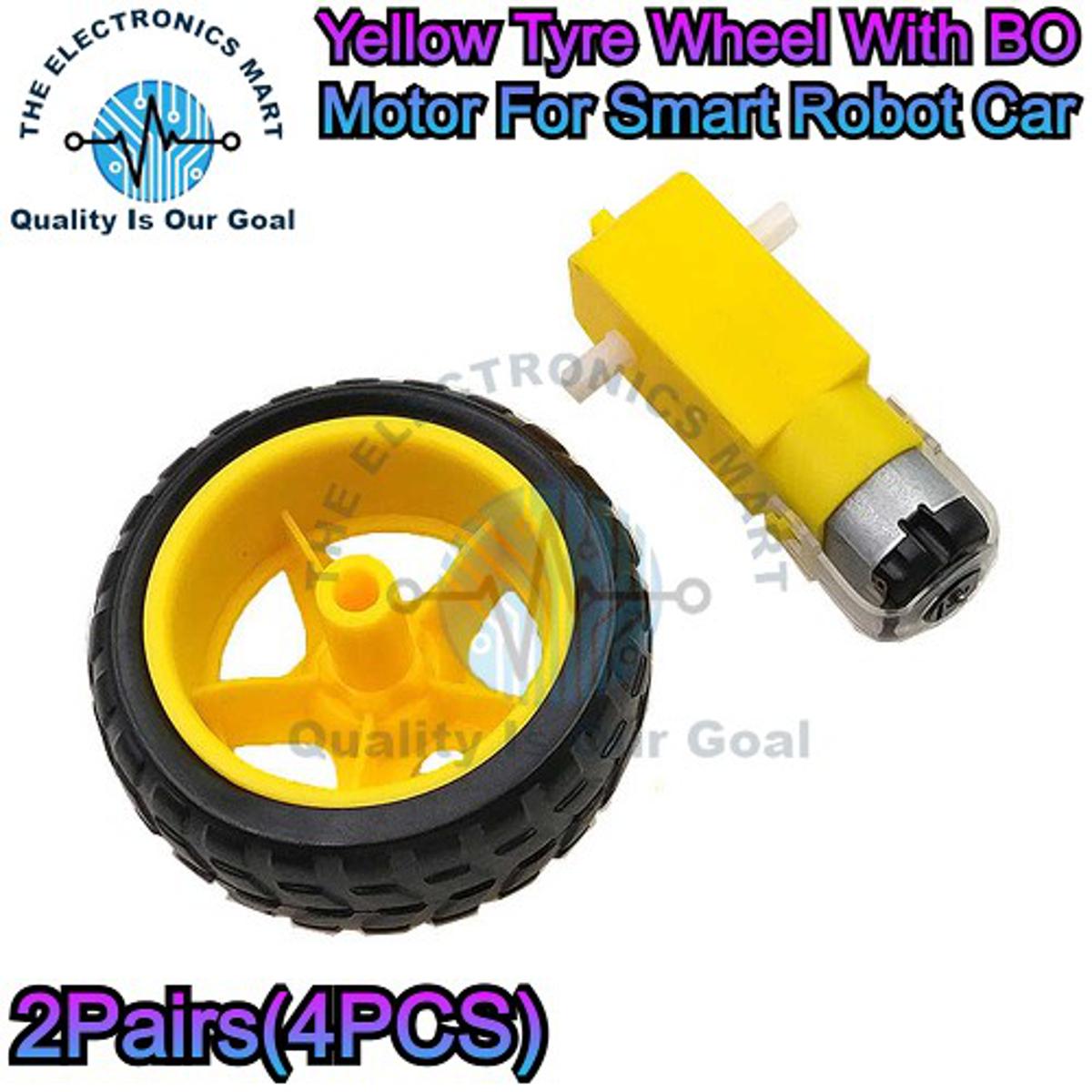 2Pair(4PCS) Yellow Tyre Wheel With BO Motor For Smart Robot Car In Pakistan