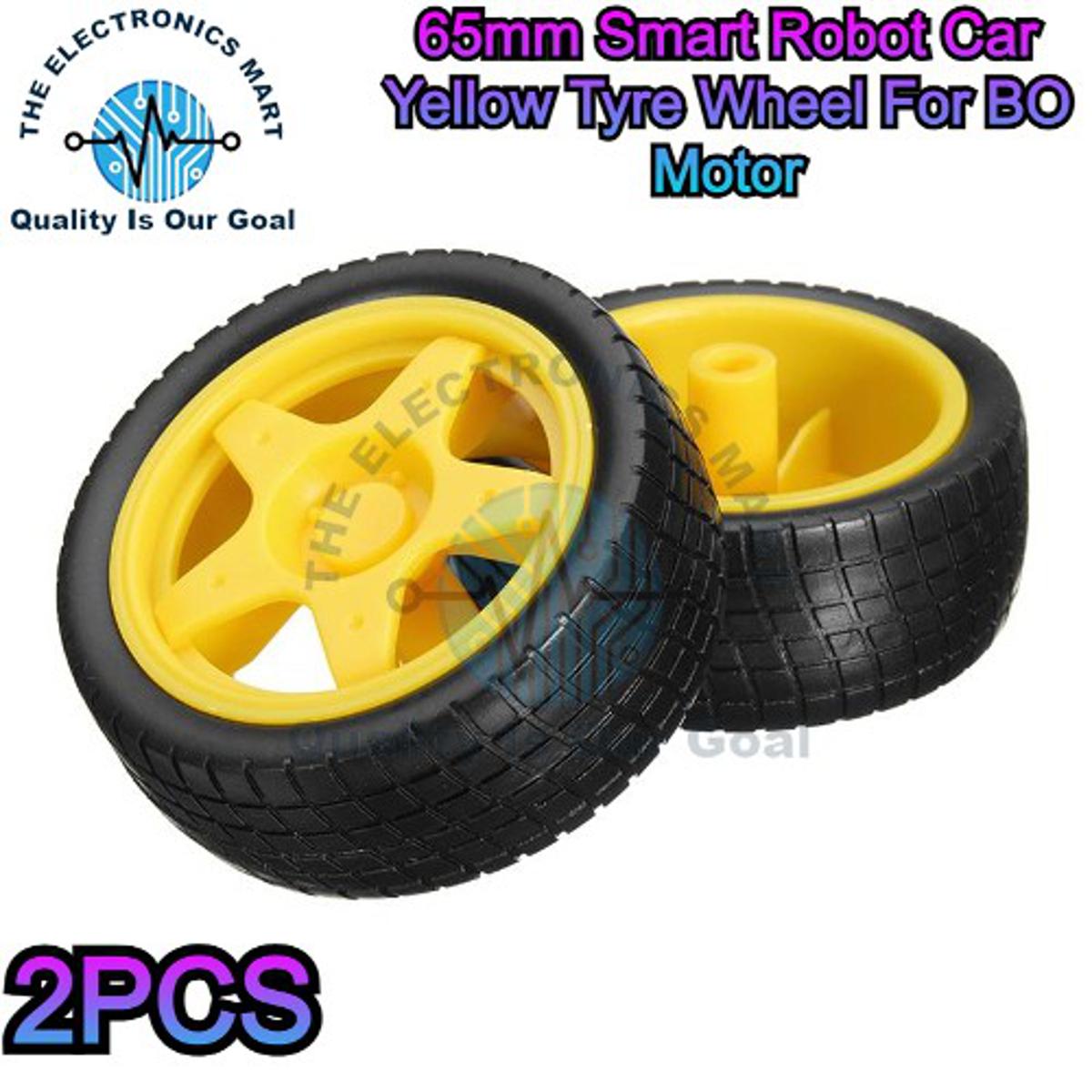 2PCS 65mm Smart Robot Car Yellow Tyre Wheel For BO Motor In Pakistan