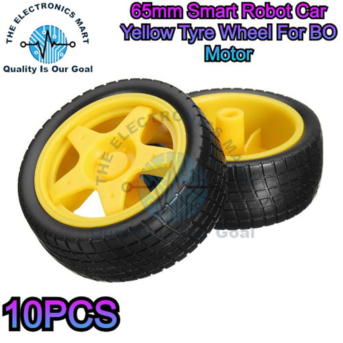 10PCS 65mm Smart Robot Car Yellow Tyre Wheel For BO Motor In Pakistan