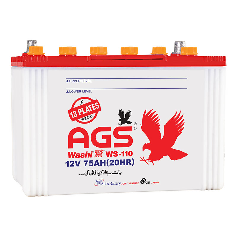 AGS WS 110 Battery – 75Ah – 13 Plate – Original Dry Battery – With/Without Acid Option – Car / UPS / Solar Compatible