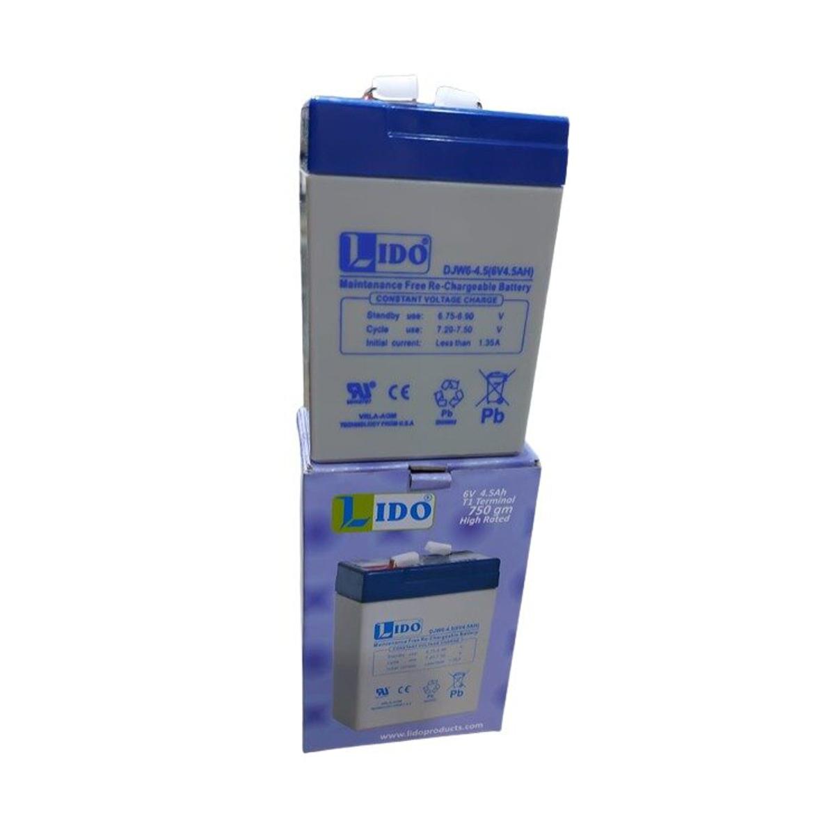 LIDO Rechargeable Dry Battery 6v 4.5AH 750 gm high rated - Brand Warranty Best Price in Pakistan