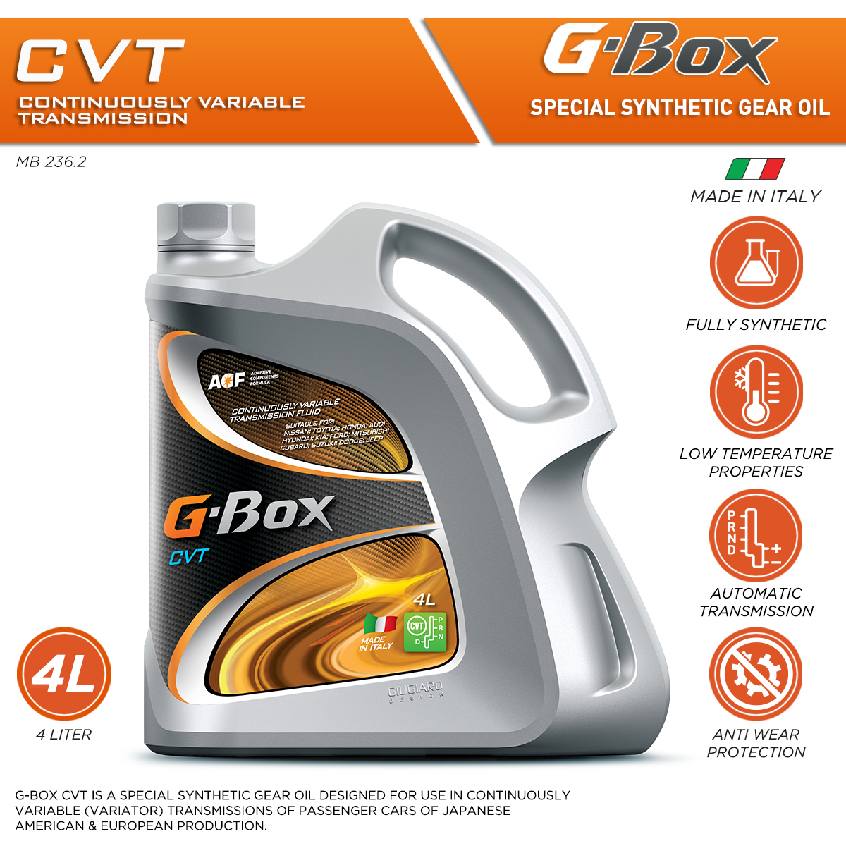 G-Box CVT Special Synthetic Gear Oil 4 Liter, Oil For Automatic Transmissions Gear Vecheils Engine Oil Lubricant Mobil 4L Designed For Japanese, American & European Cars, Sedans, Cross Overs