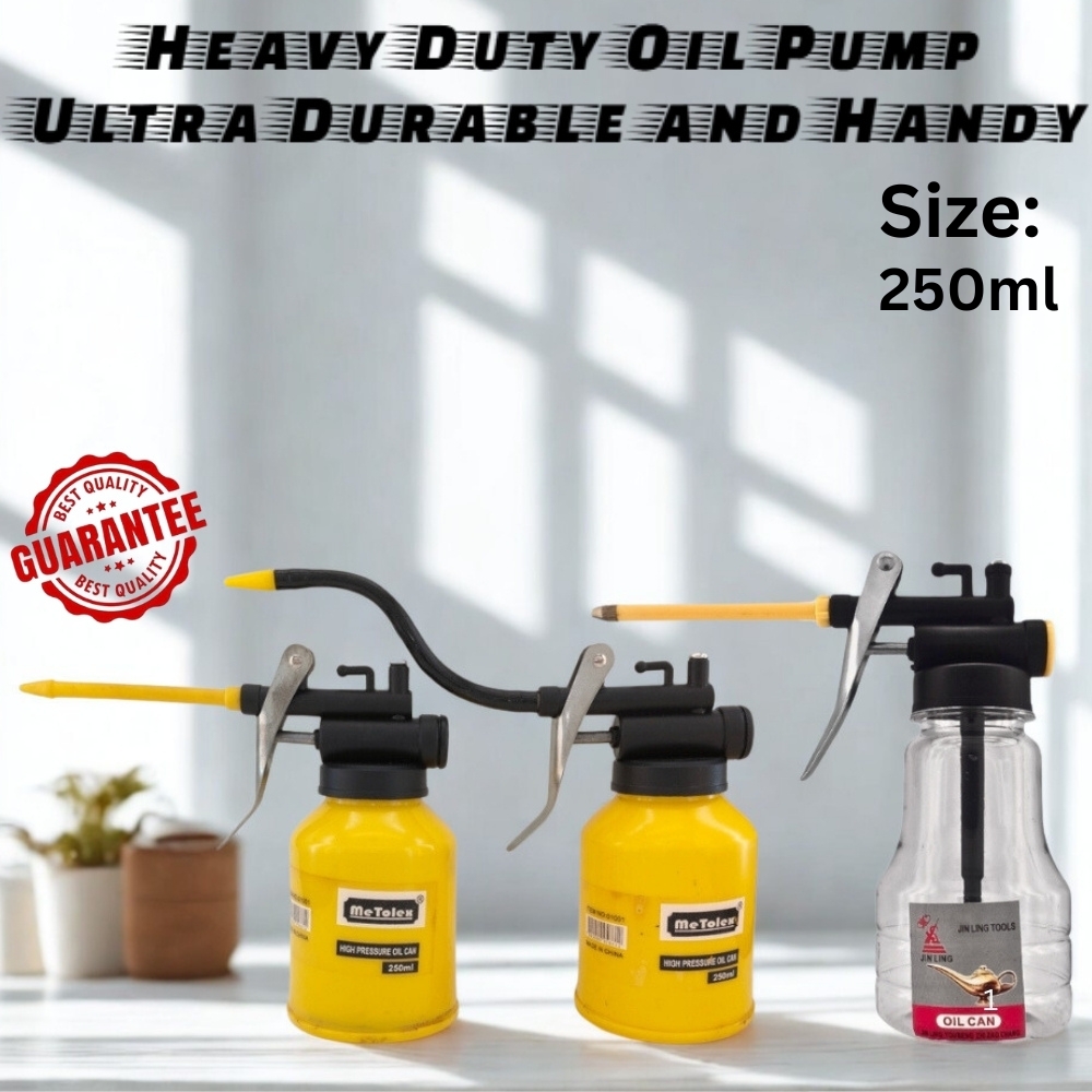 Oil Can High Pressure Oiler Pump 250ml | Transparent and Yellow Plastic Oil Lubricator with 150mm Long Nozzle – Clear Oil Gun Bottle 1–5 Pcs for Machine Lubrication Car Bike Repair Works