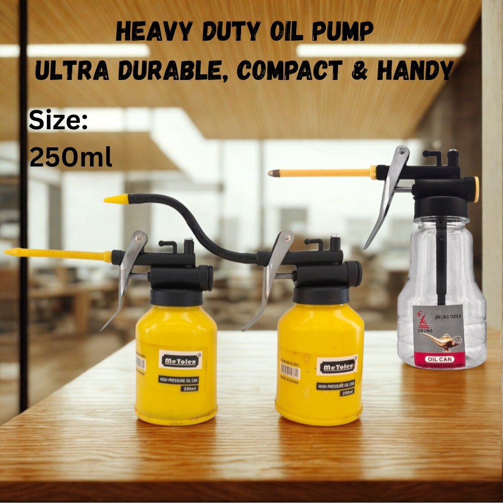 High Pressure Oil Can Oiler Pump 250ml | Clear Transparent and Yellow Plastic Oil Lubricator with 150mm Long Nozzle – 1–5 Pcs Oil Gun Bottle for Machine Lubrication Car Bike Repair Works