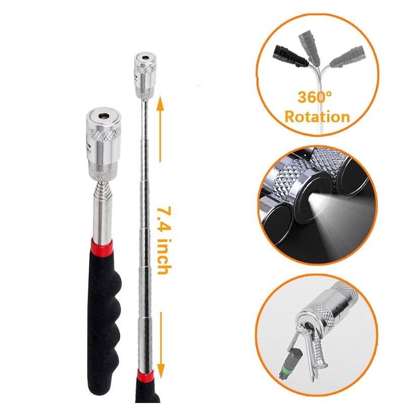 Mini Portable Telescopic Magnetic Pickup Tool with LED Light – Extendable Magnet Stick for Metal Screws, Bolts & Nuts, Handy Repair Tool for Car, Home & Workshop