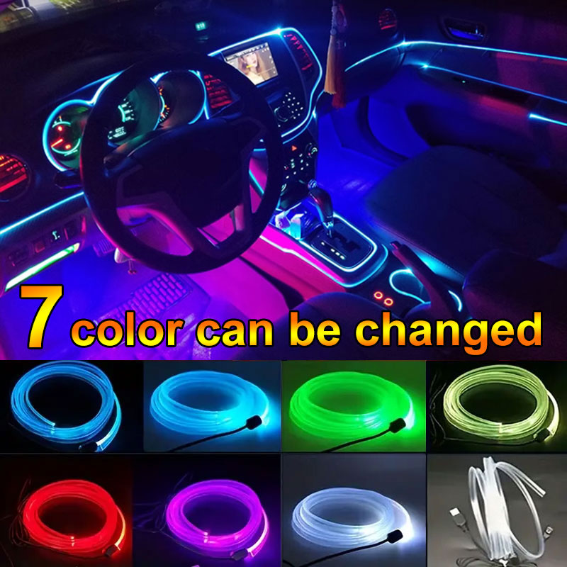 2 Meters 7 Colors in 1 Car Interior Accessories Atmosphere Lamp Cold Light Line With USB Decorative Dashboard Console LED Lights