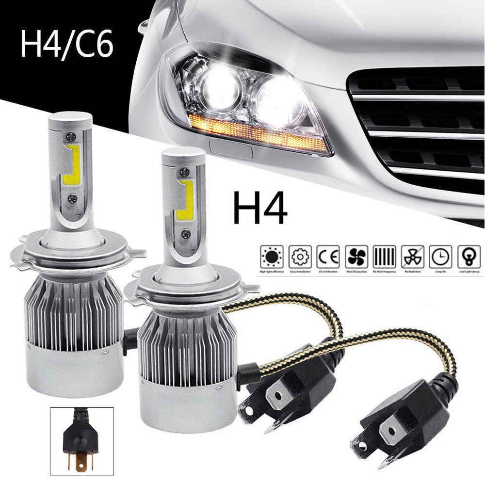 2 Pieces New C6 H4 Car LED Headlight Bulbs 72W 7600LM COB LED Headlight Bulbs 6000K for All Cars