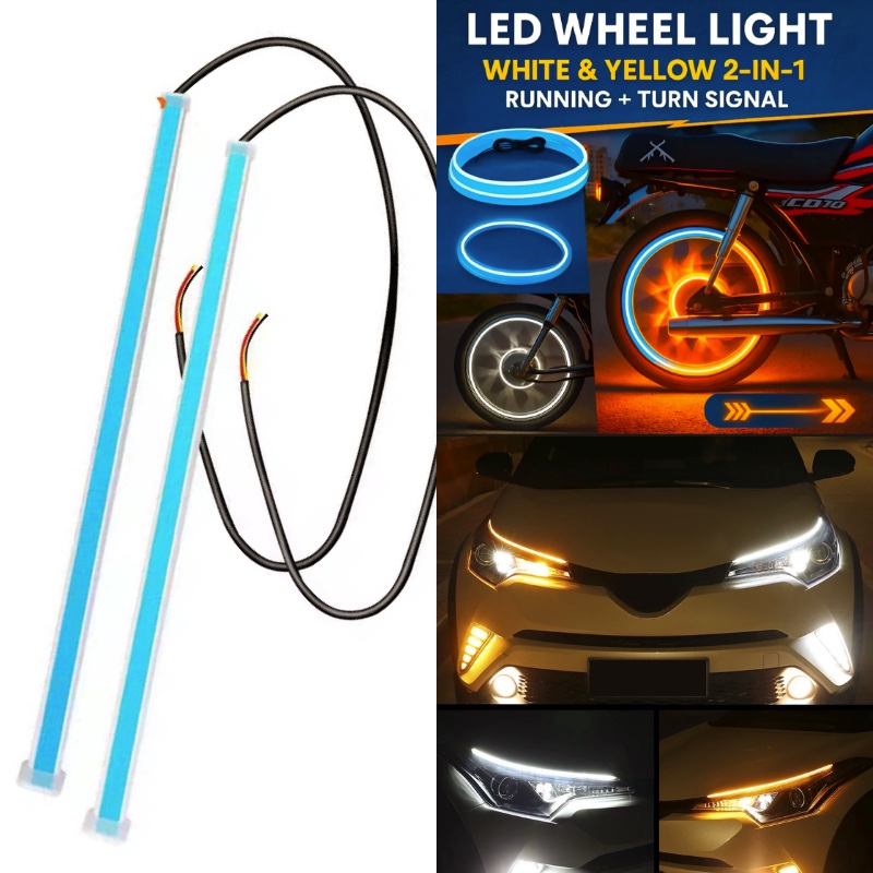 2pcs LED DRL Car & Bike Running Light Strips – Waterproof Flexible Silicone Auto Headlights – Universal Daytime Running Light for Cars & Motorcycles – Stylish Rim Hub LED Strip Lig
