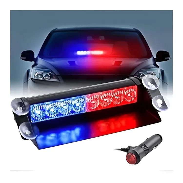 8 LED Red / Blue Car Emergency Dashboard visor Strobe Light Bar Led Car Lights Universal Strobe Flashing Light with Suction Cup.