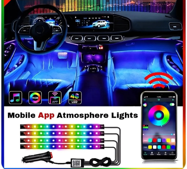 App Light RGB Atmosphere Control Bluetooth (48 led) For Car Bike & Jeep