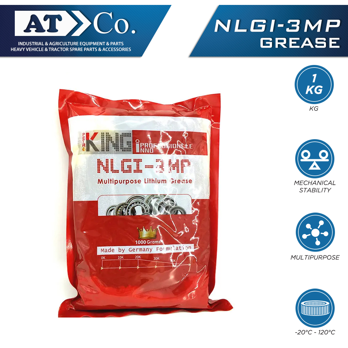At Co Multipurpose Lithium Base Grease 1 Kg Anti-Wear And Water Resistant Multi-Purpose NLGI 3 MP Grease For Cars, Automotives