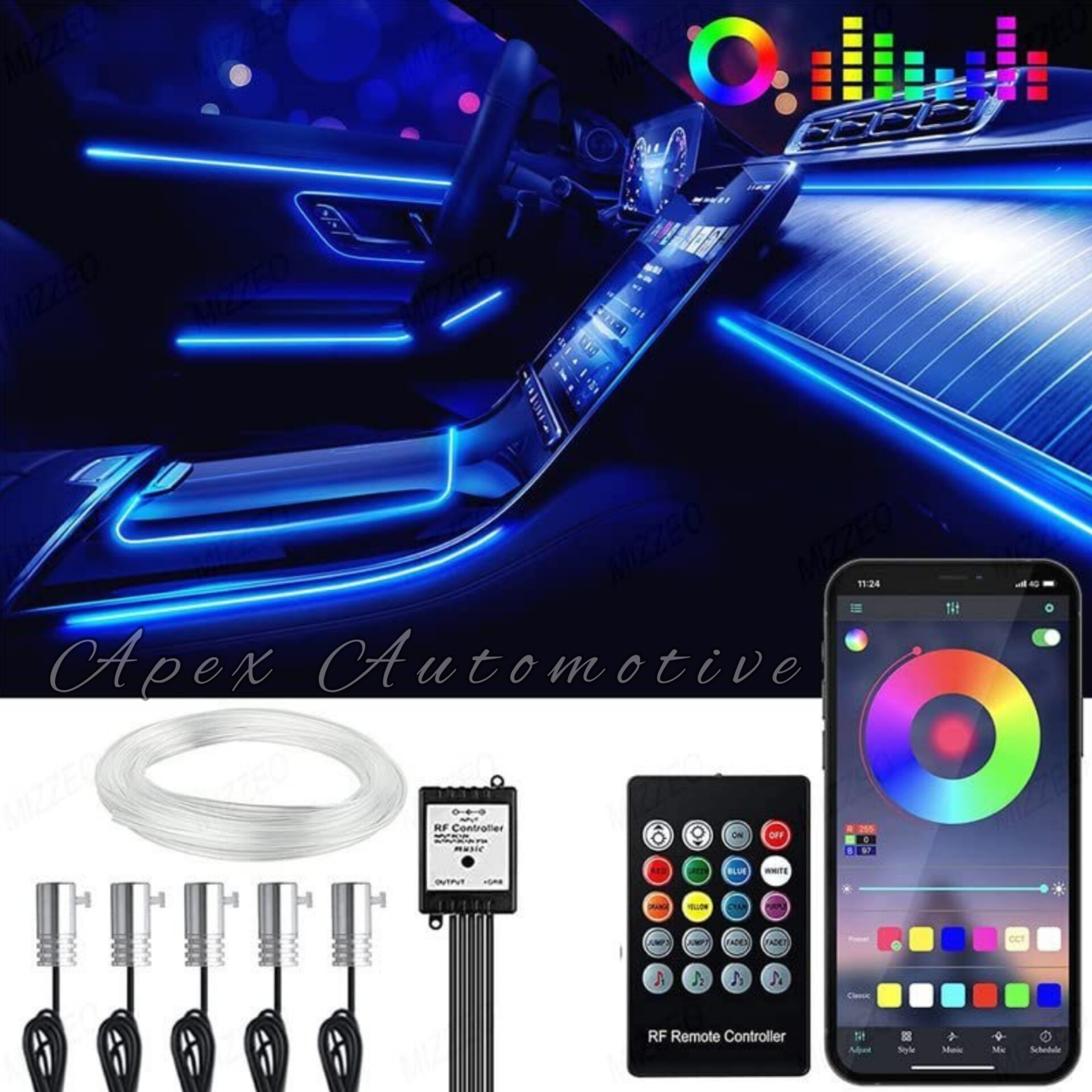 Car LED Interior Atmosphere Lights Universal RGB Ambient Light Optic Fiber APP Music Control Auto Decorative Neon Lamp