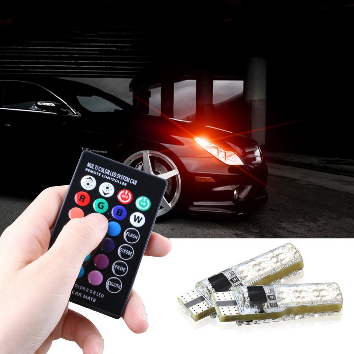 Car Remote Control head light parking bulbs multi color & Flasher, Multi LED Bulb Parking lights T10 Multi Color light RGB