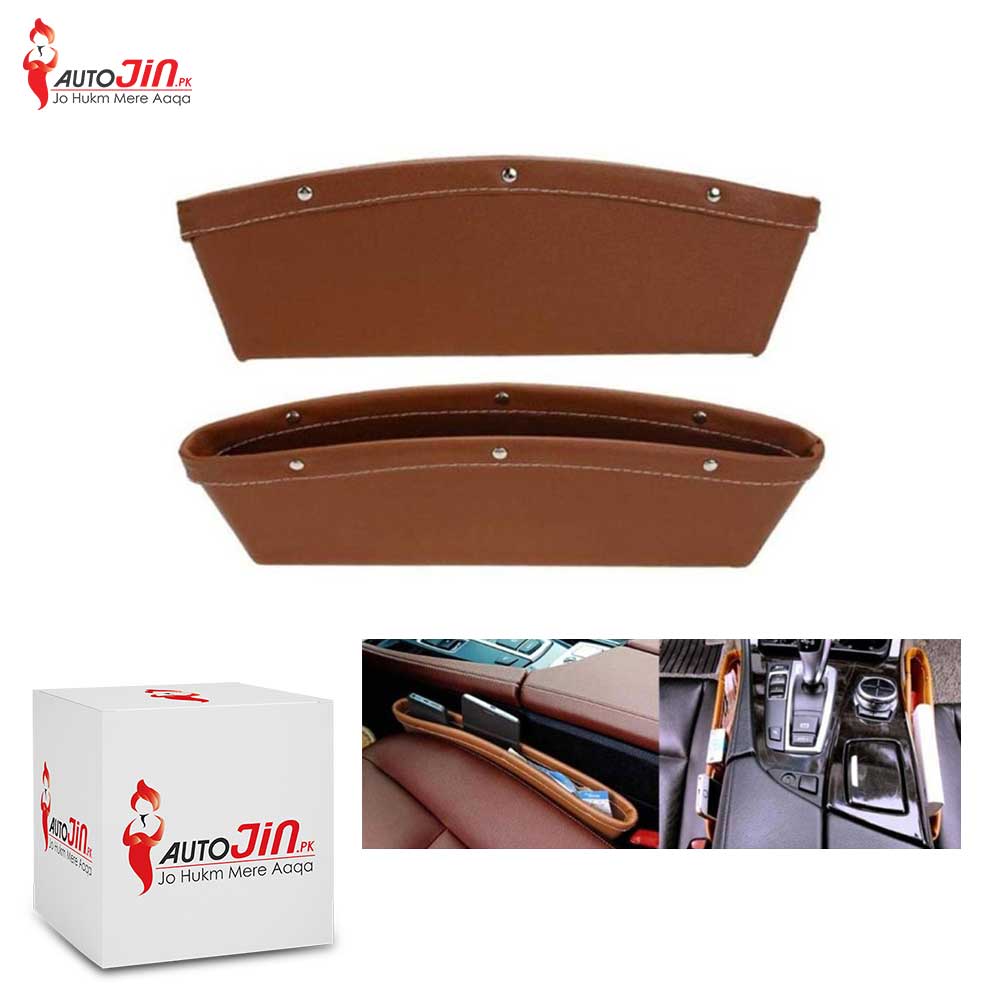 Car Storage PU Leather Seat Gap Filler Organizer Interior Accessories - Rust Brown - Set Of 2