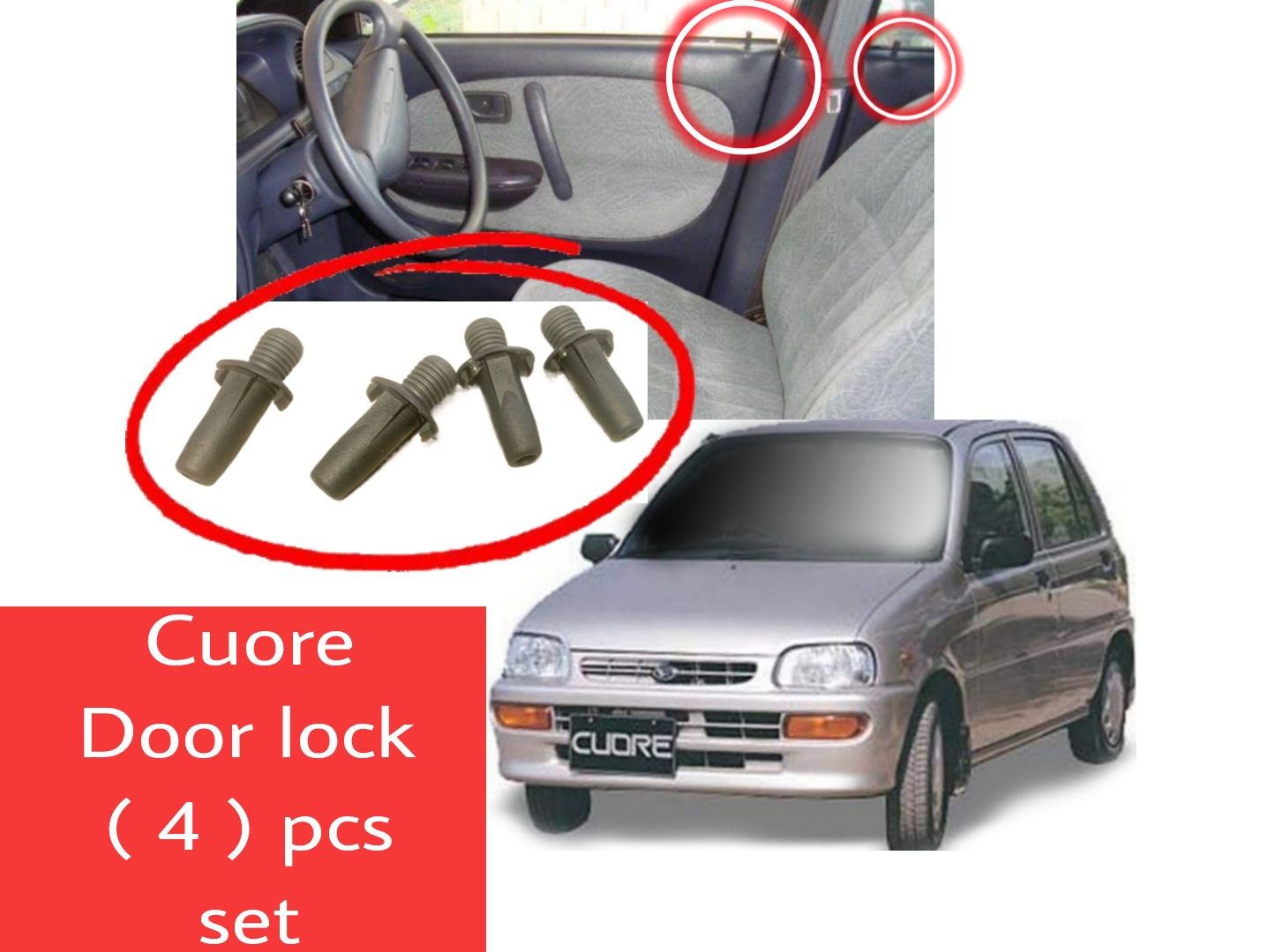 Daihatsu cuore Door lock plactic knobs plastic ( 4 ) pcs cuore door plastic stick And base clip both