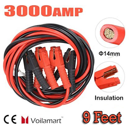 Heavy Duty Booster Jump Start Cable 1 Gauge 9 Ft 3000AMP with Long Automotive Battery Jumper Cable for Cars Battery Jump start Cables for Trucks Car