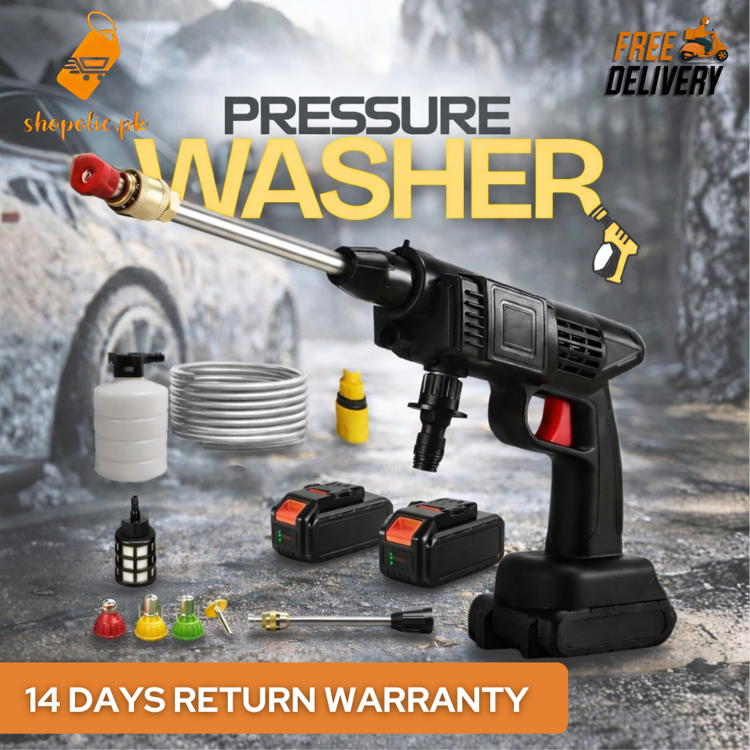 Shopolic Portable Cordless High Pressure Washer - Rechargeable Electric Pressure Washer Machine with Battery, Foam Spray Bottle, Hose Pipe & Multiple Nozzles - Car, Bike, Home, Gar
