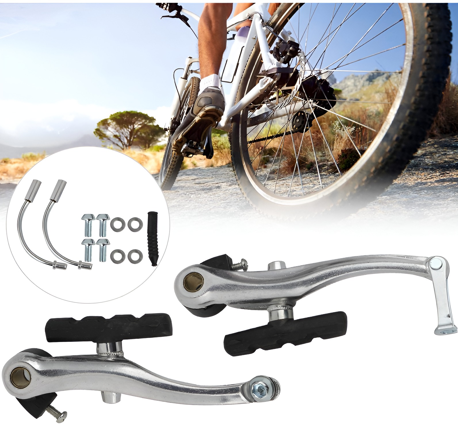 spin city bikes bicycle V Brake Set -Front and Rear V Breaks with Pads, Brake Lever, and Cables / Compitable with Hybrid, Racer and Mountain Bikes (Compete Brake Set), cycle v brak