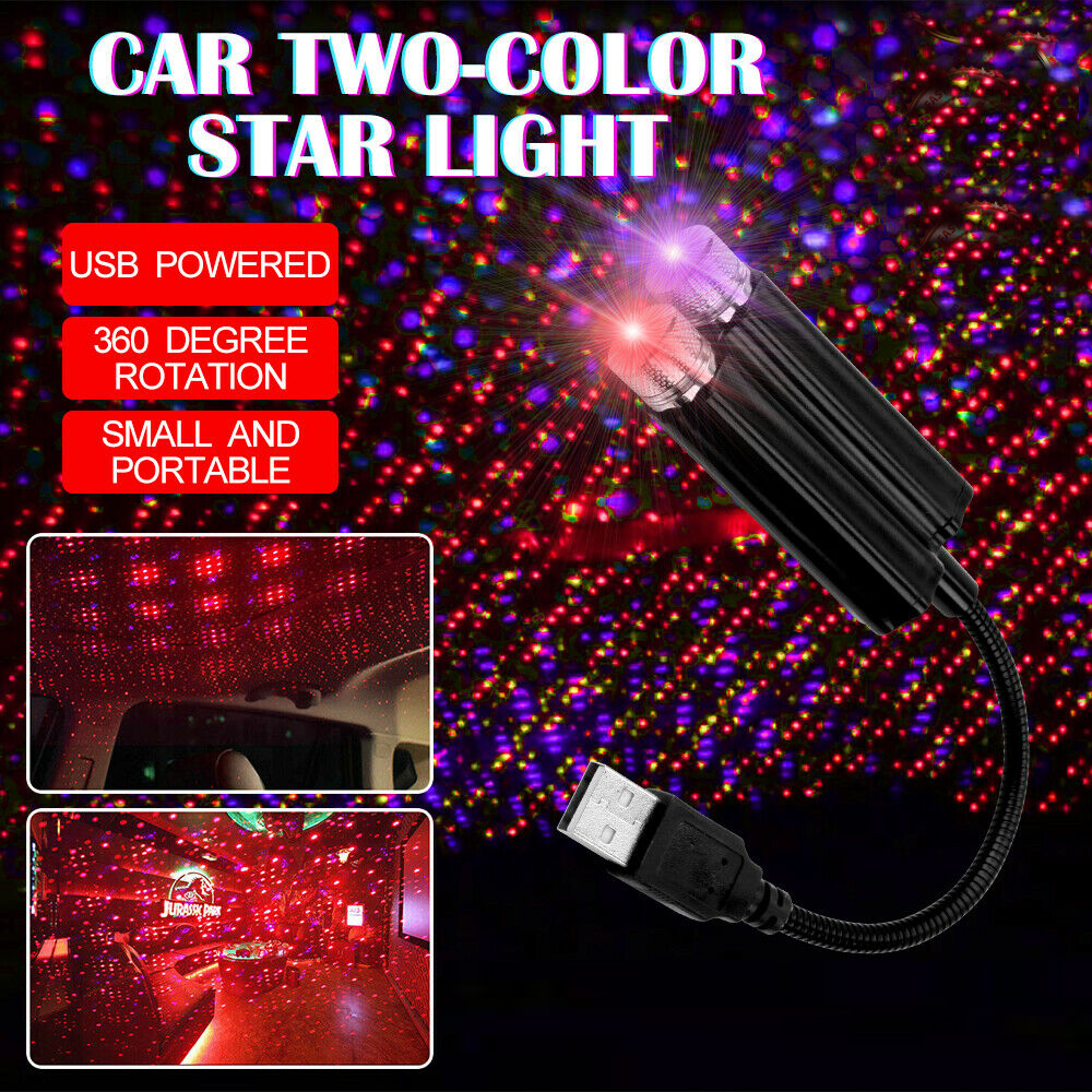 USB Car Roof Star Night Lights Projector, Sound Activated 3 Modes 2 in 1 Interior Car Roof Lights, Adjustable Romantic Portable Car LED Light Decorations for Car, Ceiling, Bedroom