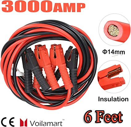 Voilamart Auto Heavy Duty Jumper Cables 1 Gauge Each Cable 6 / 9 / 12 / 15  Feet 3000AMP with Long Automotive Battery Jumper Cable Commercial Grade Booster Cables for Cars Battery