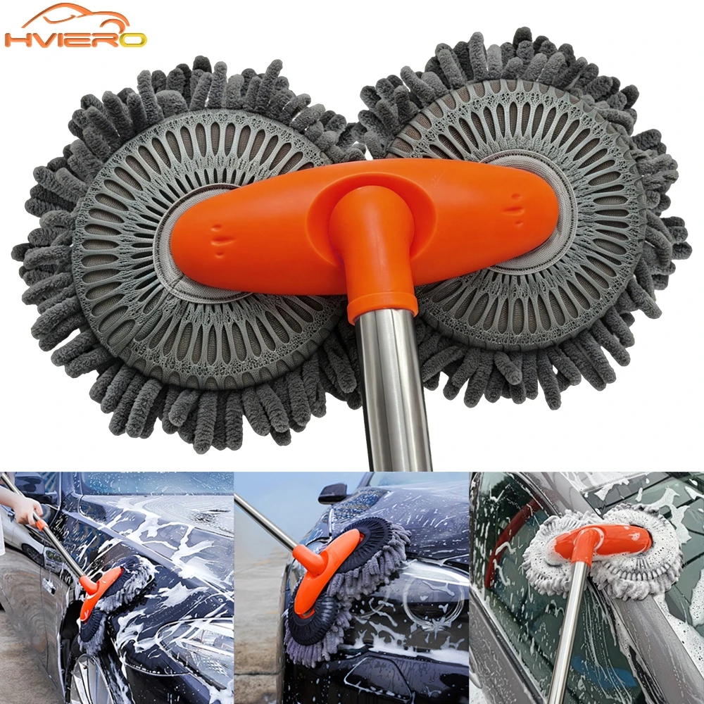 1X Car Cleaning Wash Multipurpose Kit Microfiber Brush Mop Sponge Wipe Auto Home Tools Universal Clean Accessories Yellow Gray