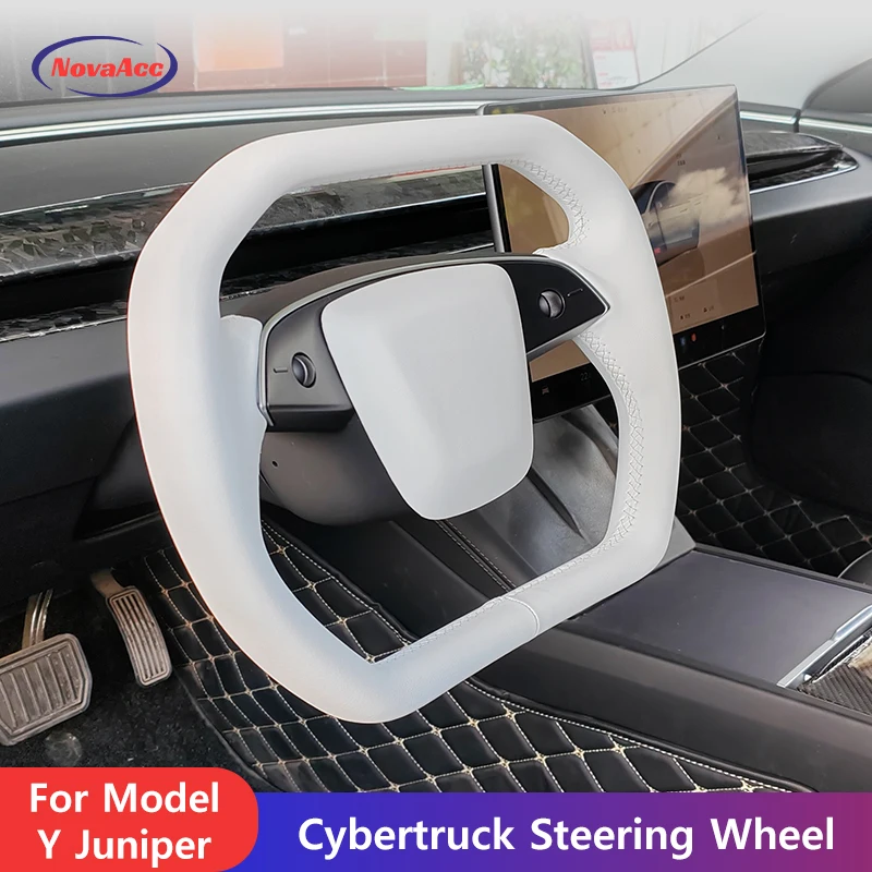 Cyber-style Steering Wheel For Tesla Model Y Juniper 2025 Upgrade Nappa Leather Heating Steering Wheel Upgrade Accessories