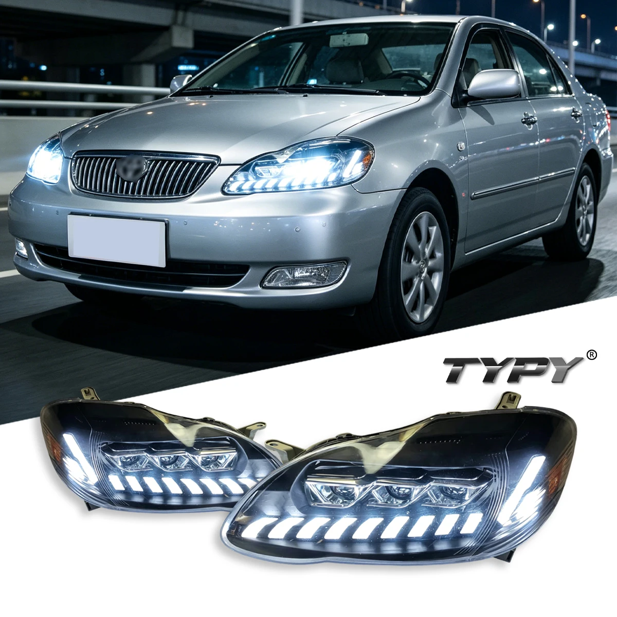 TYPY Car For 2003-2009 Toyota Corolla US Headlight Upgrade Modified New DRL Dynamic Turn Signal LED Headlight Auto Accessories
