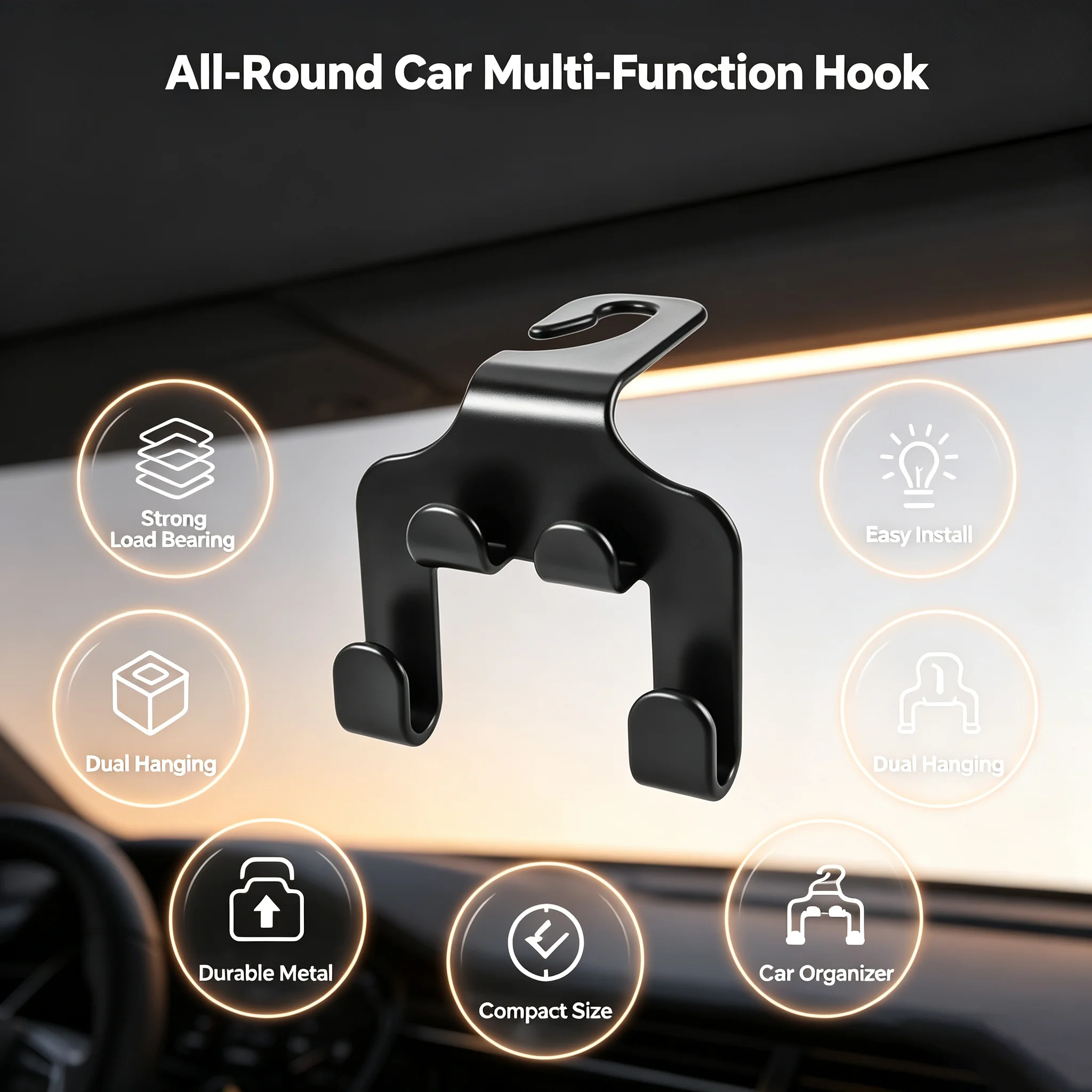Multi-function Car Hook 1 Pack Headrest Mount Multi Hanger, Car Bag Holder For Travel